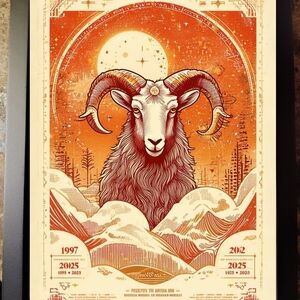 Cream and Orange Ram Art Print In A 8x10 Frame